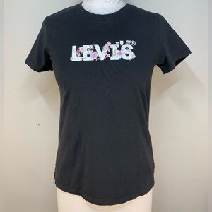 Levi's Black Floral Logo Graphic Tee - 100% Cotton‎ - Size Small